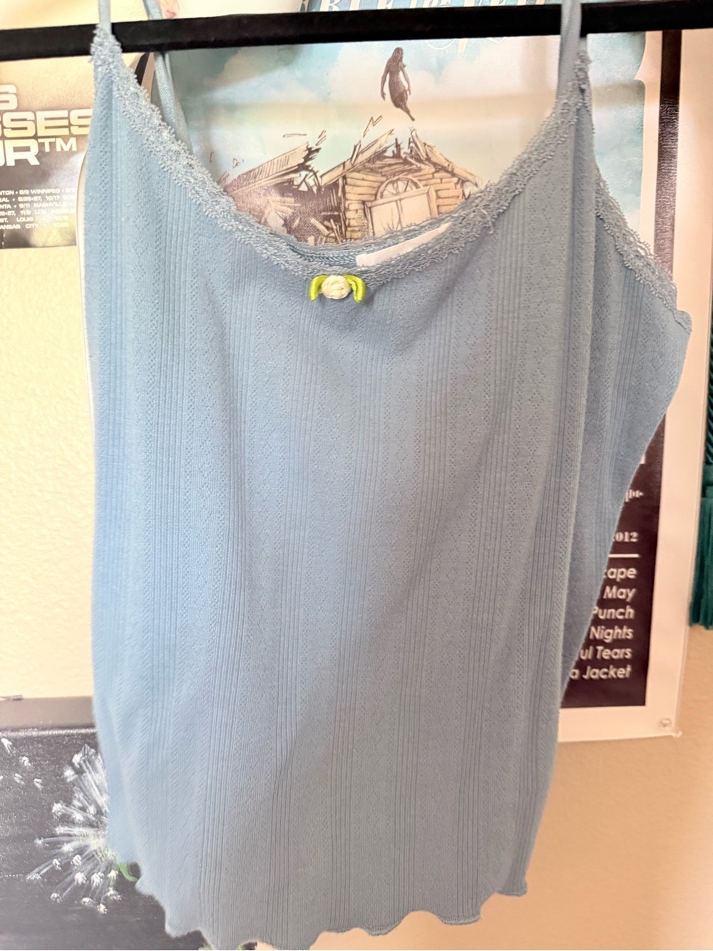 Light Blue Lace Trim Women's Camisole Tank Top